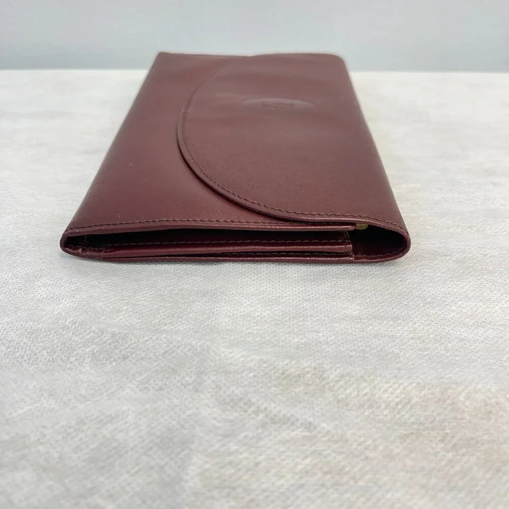 Must De Cartier Vintage Bordeaux Tri-fold Kisslock Leather Wallet - Preowned